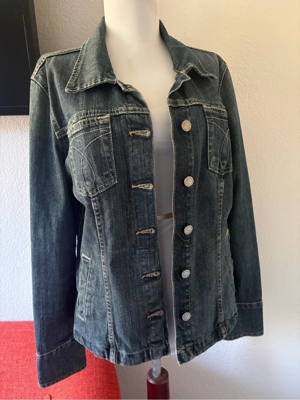 Y2K Calvin Klein denim jacket with pocket logo detail size L